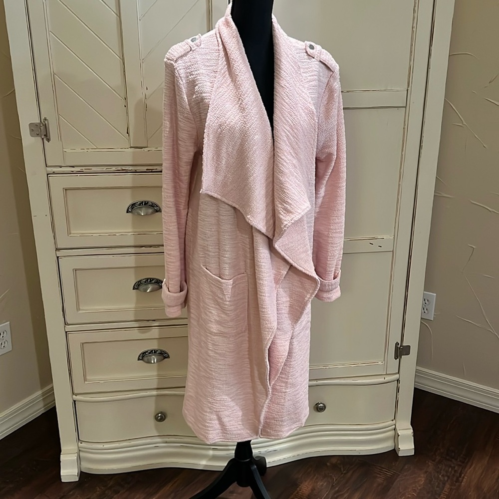 Pink long drape front coat